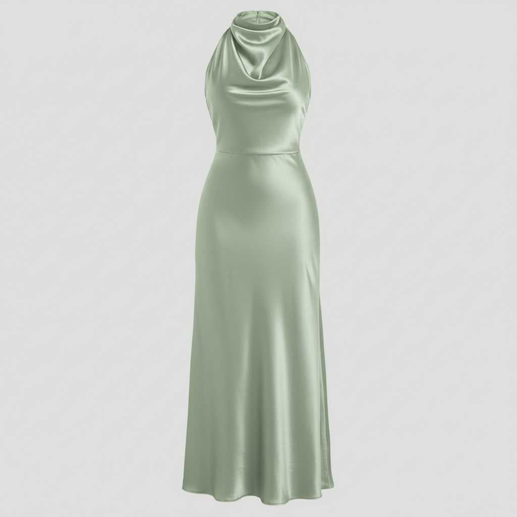 Halter Evening Dress | Formal Wedding Guest Midi Gown