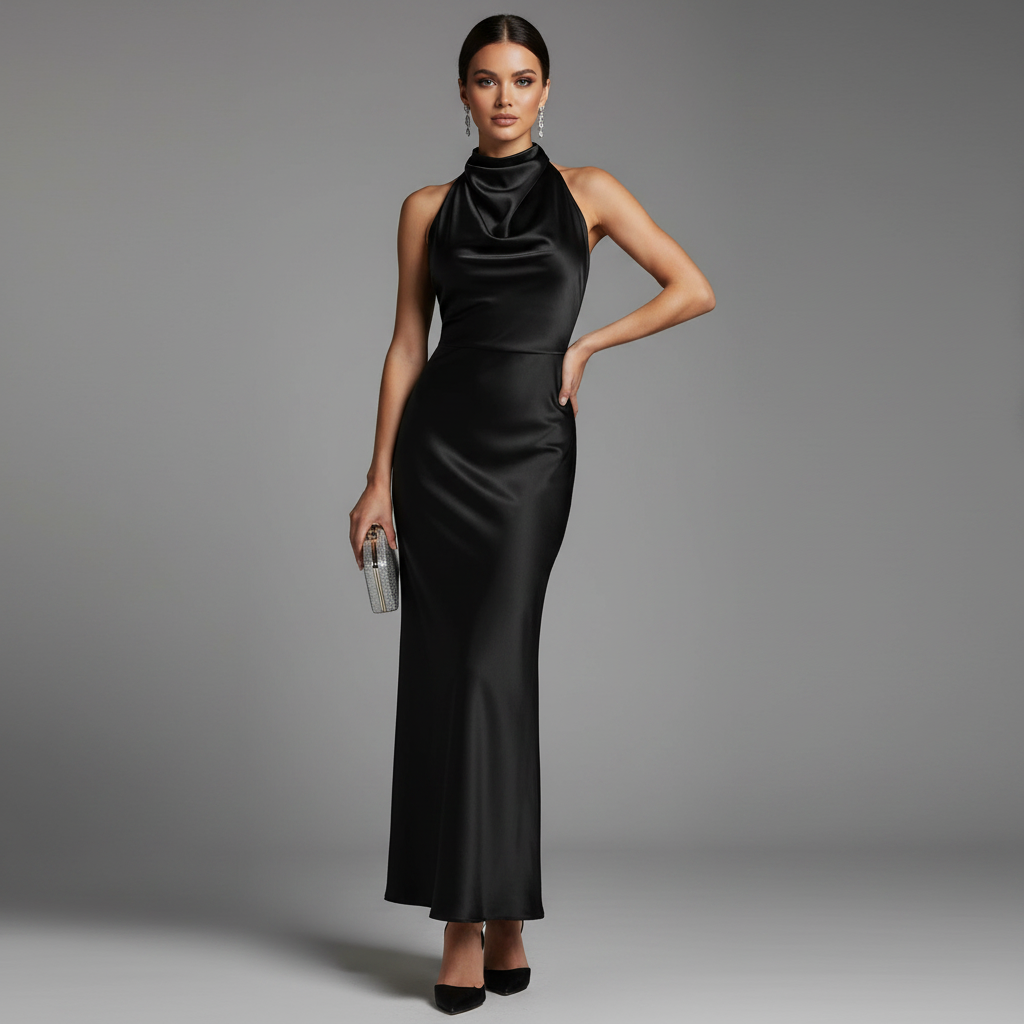 Halter Evening Dress | Formal Wedding Guest Midi Gown