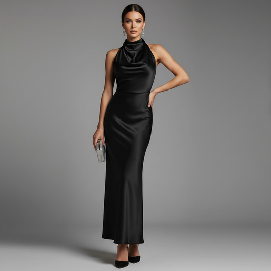 Halter Evening Dress | Formal Wedding Guest Midi Gown