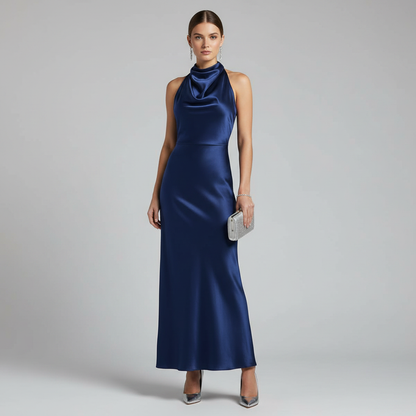 Halter Evening Dress | Formal Wedding Guest Midi Gown