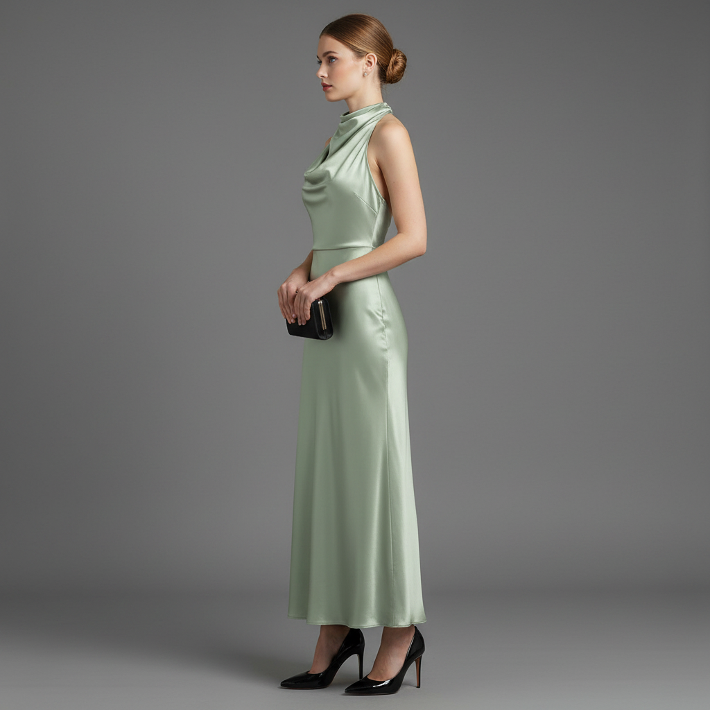 Halter Evening Dress | Formal Wedding Guest Midi Gown