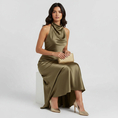 Halter Evening Dress | Formal Wedding Guest Midi Gown