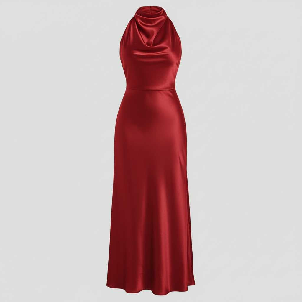 Halter Evening Dress | Formal Wedding Guest Midi Gown