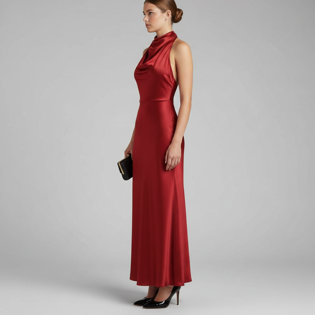 Halter Evening Dress | Formal Wedding Guest Midi Gown