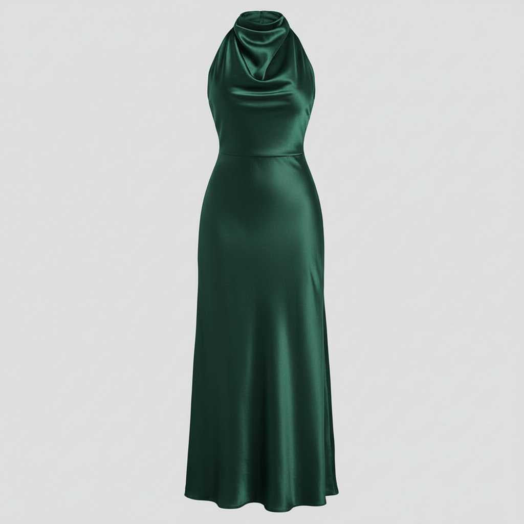 Halter Evening Dress | Formal Wedding Guest Midi Gown