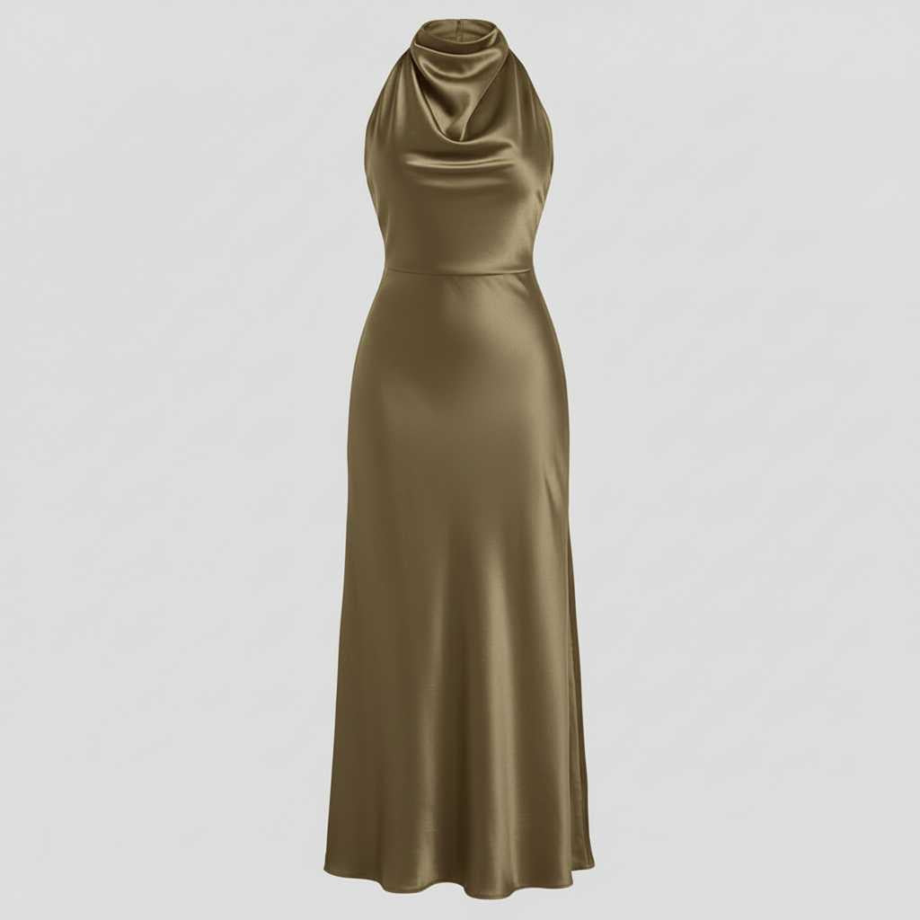 Halter Evening Dress | Formal Wedding Guest Midi Gown