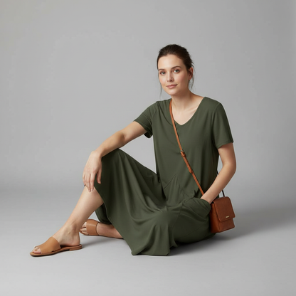 Summer Midi Dress | Loose Fitting Crew Neck for Women