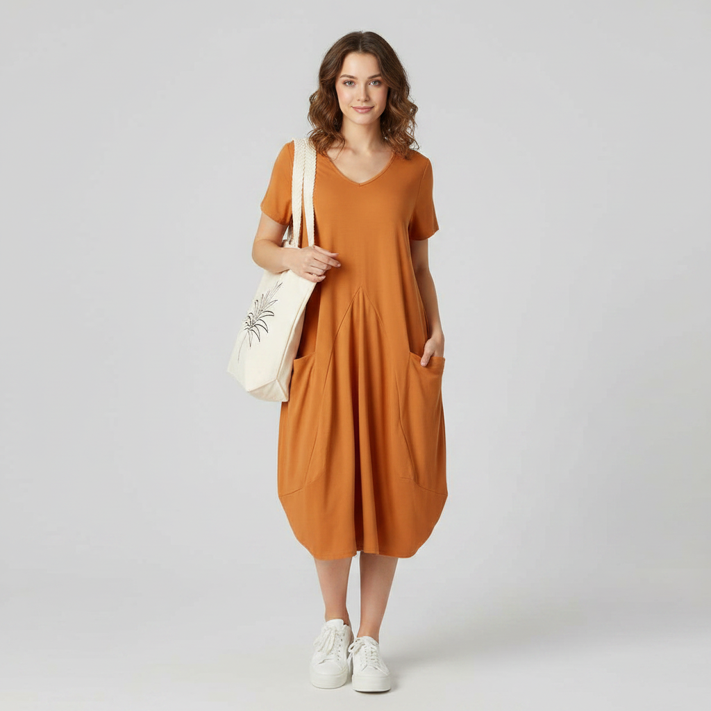 Summer Midi Dress | Loose Fitting Crew Neck for Women