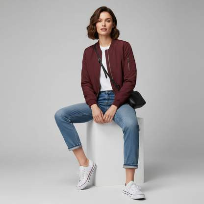 Women's Short Bomber Jacket | Slim Fit Stylish Zipper Design